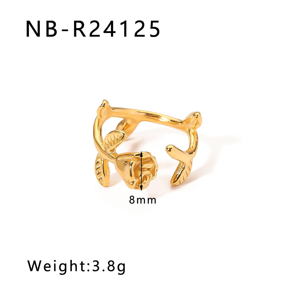 Asymmetrical Irregular Textured Stainless Steel Ring with Wavy Leaf and Geometric Shape Design