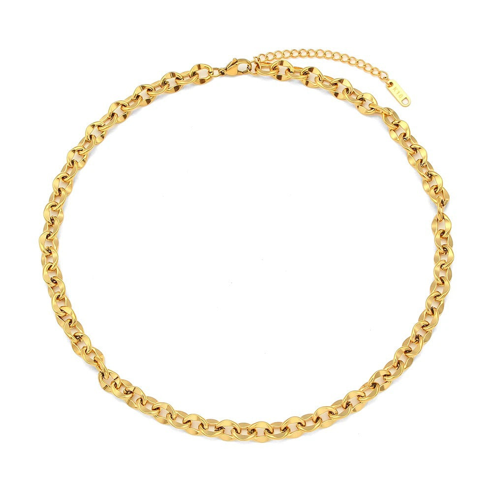 Minimalist Geometric Pendant Necklace for Women Stainless Steel with 18K Gold Plating Double-Layer Snake Chain