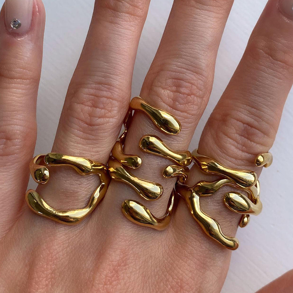 Anillo de acero inoxidable geométrico irregular para mujer con diseño de apertura ajustable, anillo de moda estilo Hip Hop