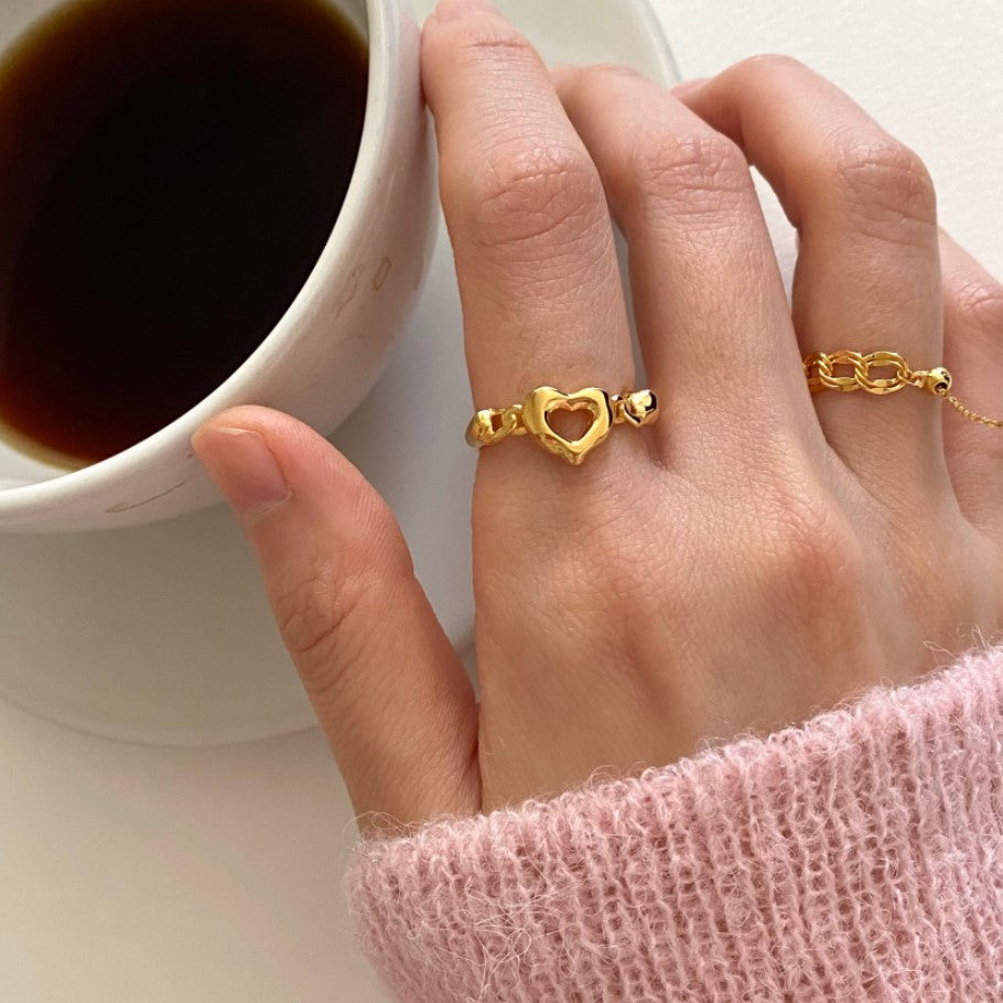 Precioso anillo de corazón de plata de ley 925 con diseño floral para mujer