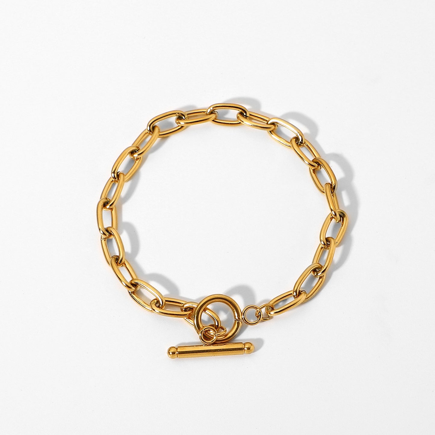 Vintage French-Style Geometric Stainless Steel Cuban Bracelet with Vacuum Plating for Women