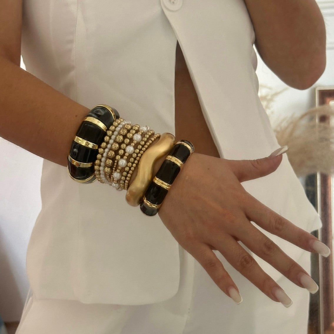 Bracciale Vintage Lusso Goccia Olio Lega Geometrica Onda Irregolare Aperto