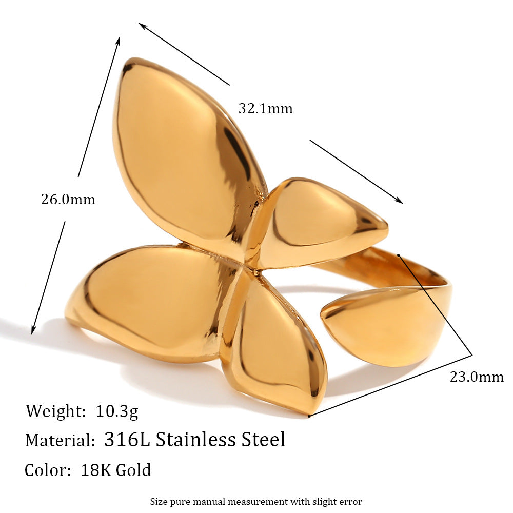 Fashionable Butterfly-Shaped Stainless Steel Ring with 18K Gold Plating for Women