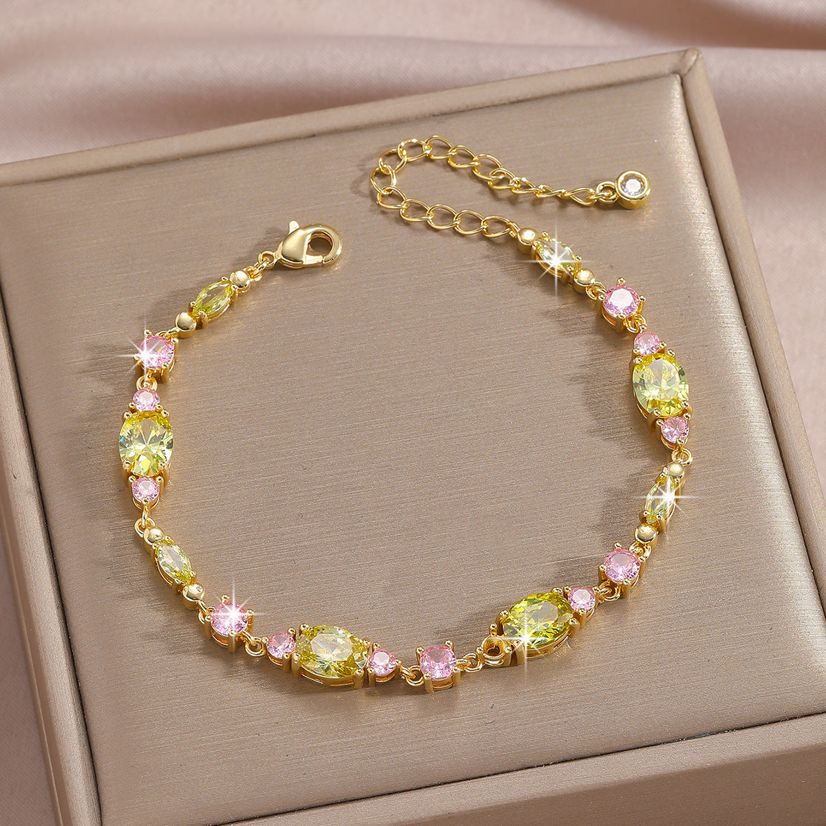 Luxury Gold Plated Brass Leaf Bracelet with Cubic Zirconia Inlay Unisex Floral Design