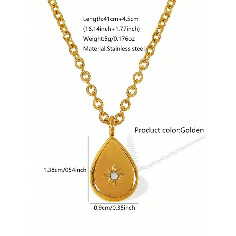 Luxury Minimalist Star Geometric Teardrop Stainless Steel Plated Necklace with Cubic Zirconia for Women