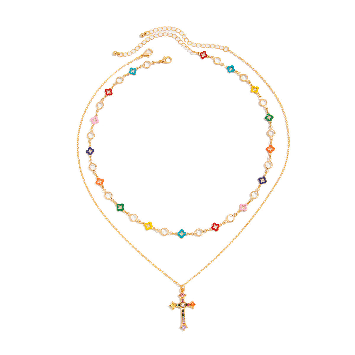 Minimalist Star-Shaped Alloy Pendant Necklace with Cross Motif for Women, Electroplated Locket Chain Jewelry