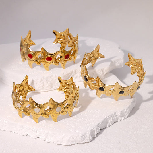 Bracciale da donna in acciaio inossidabile placcato oro 18 carati con stella a cinque punte minimalista