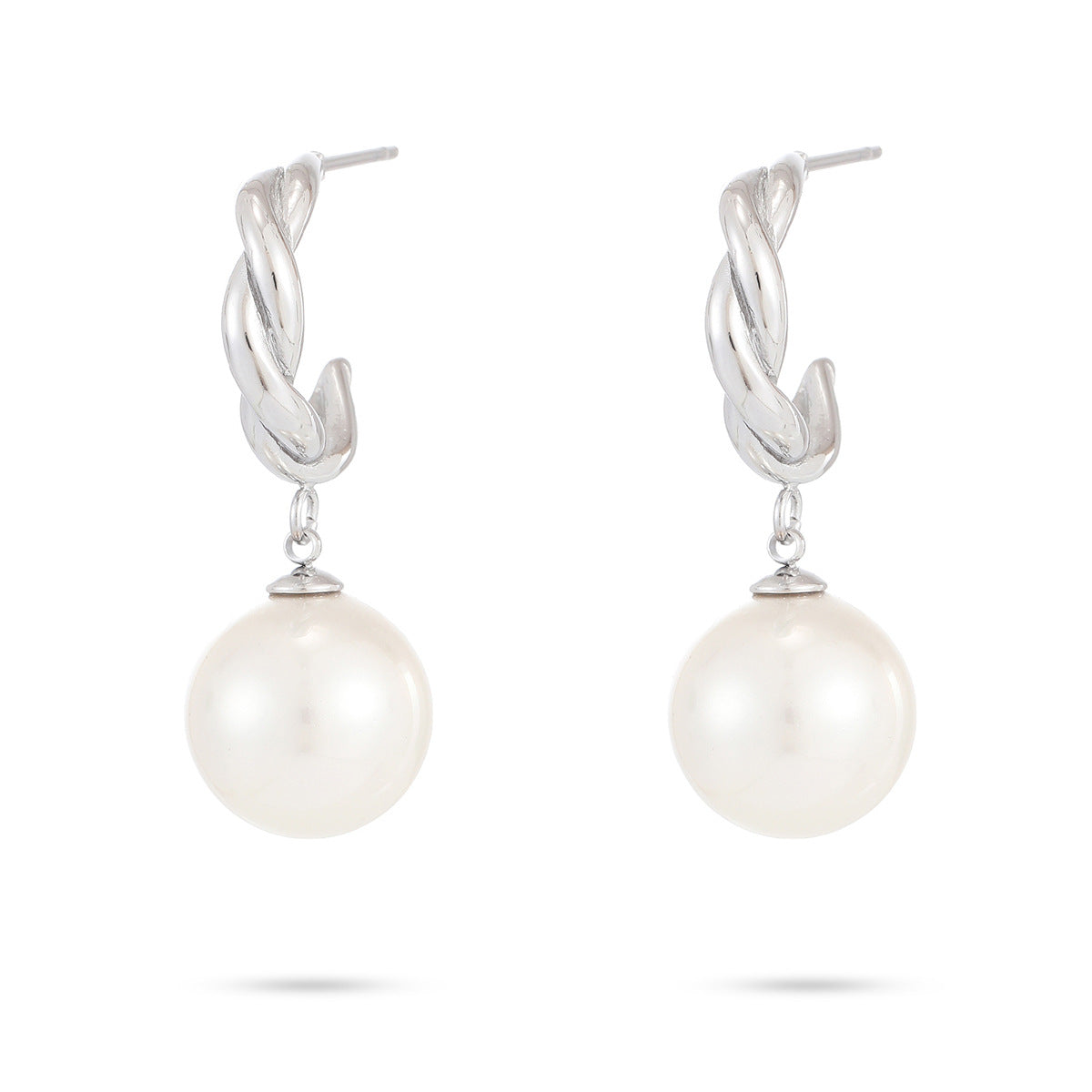 Aretes elegantes minimalistas con forma de perla de acero de titanio para mujer con chapado al vacío de oro de 18 quilates