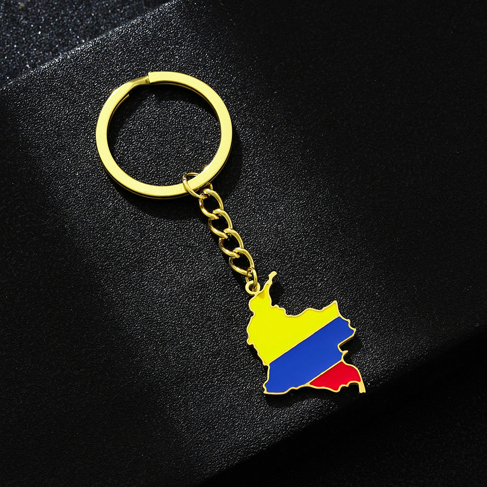 Portachiavi Accessorio Ciondolo Smaltato Vintage Colombiano in Acciaio al Titanio per Uomini e Donne