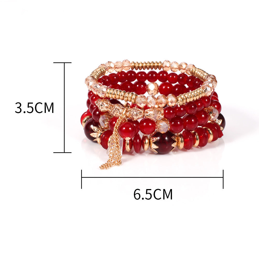 Bohemian Plated Agate Crystal Floral Bracelet Set Unisex