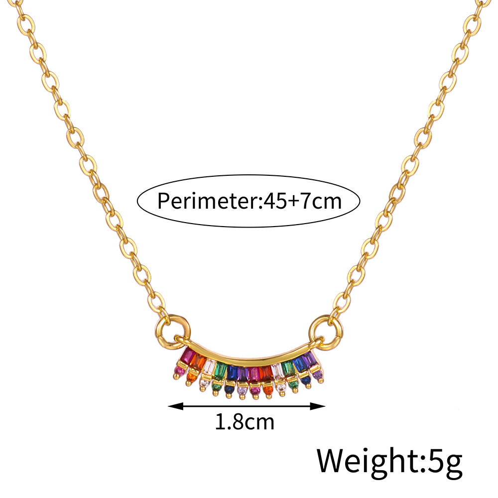 Geometric Heart Brass Plated Cubic Zirconia Pendant Necklace for Women