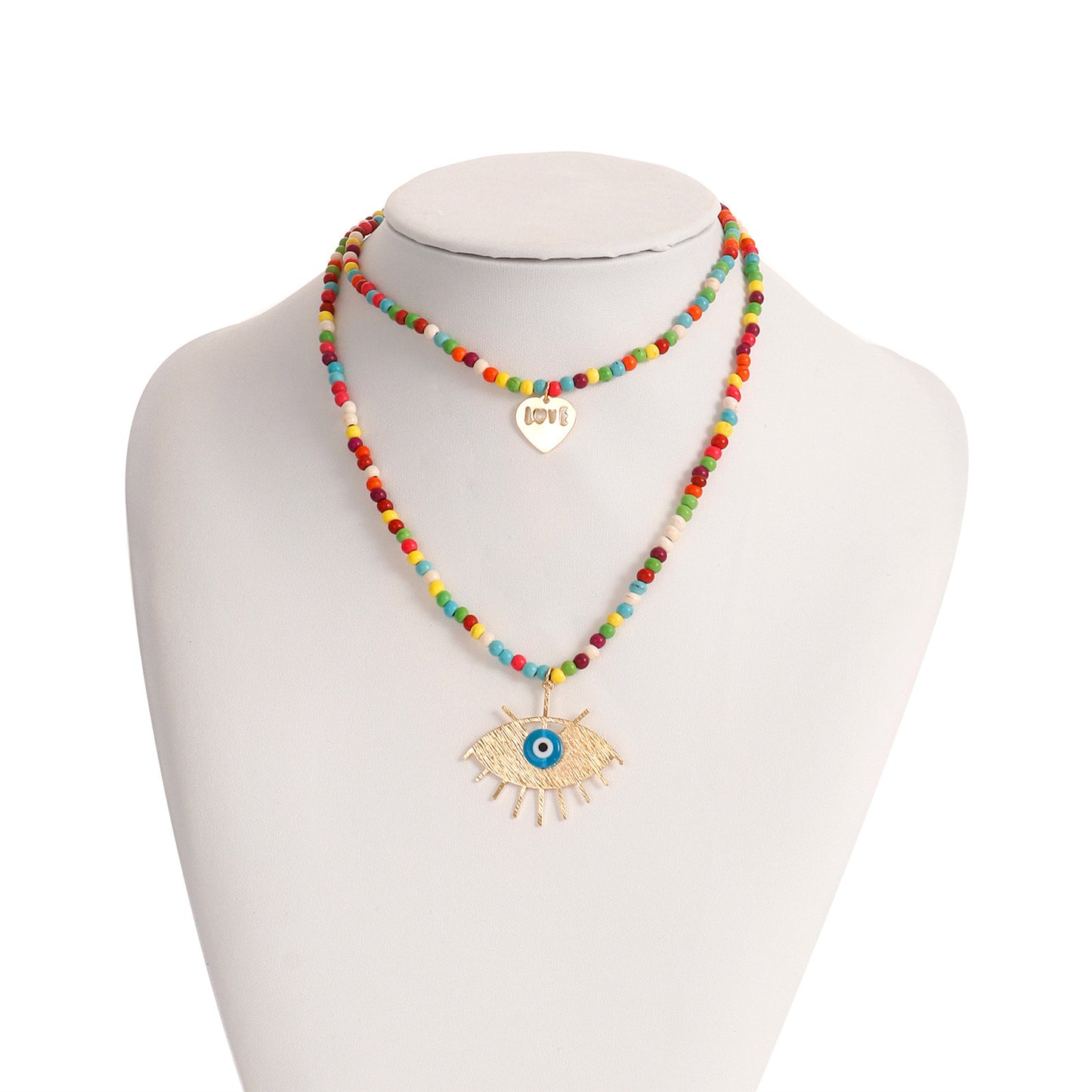 Collana con ciondolo a strati da donna in turchese geometrico con occhio di demone e catena in lega placcata
