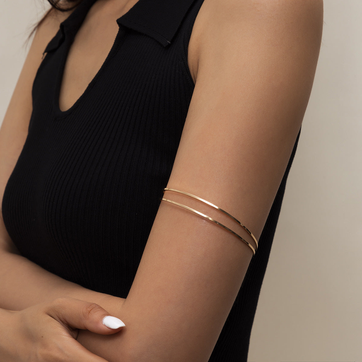 Bracciale da donna in lega a doppia maglia a C, cavo, minimalista, con finitura galvanica