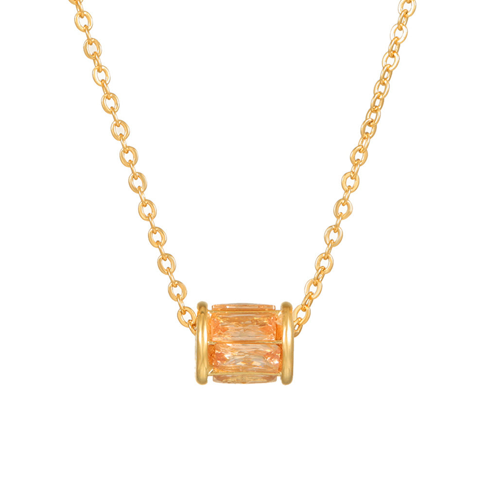 Minimalist Geometric Copper Plated Gold Diamonite Pendant Necklace with O-Chain for Women