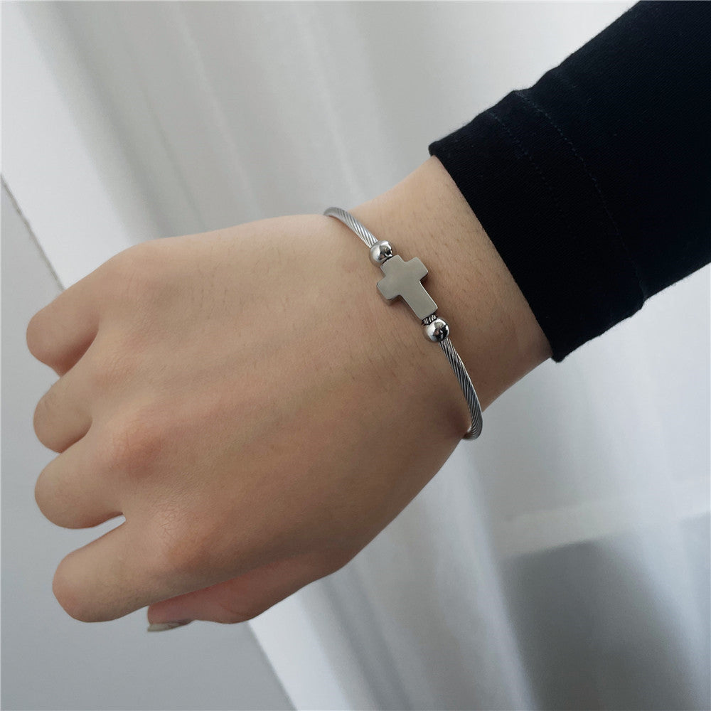 Adjustable Titanium Steel Cross Bracelet Plated Geometric Hand Jewelry