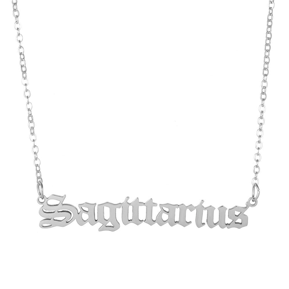 Minimalist Stainless Steel Teardrop Zodiac Letter Necklace for Unisex