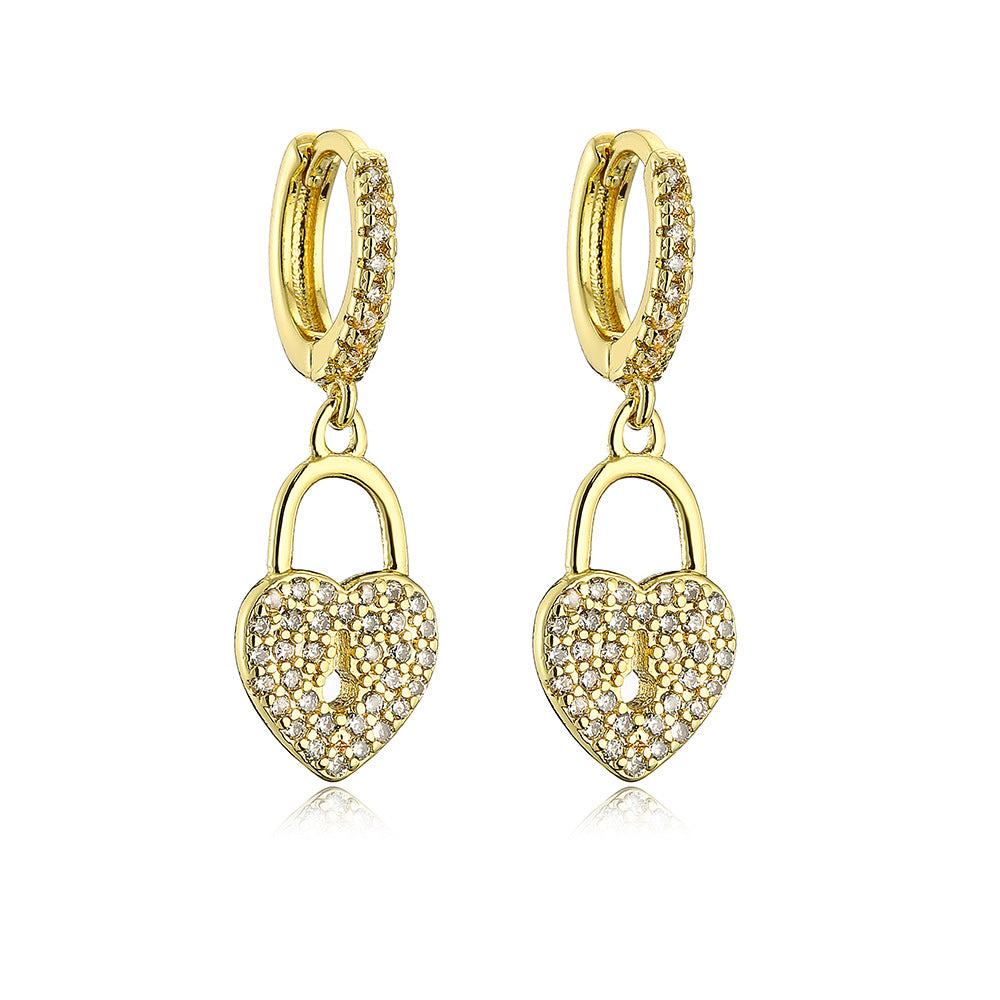 Orecchini minimalistici in rame a forma di cuore, placcati in oro 18 carati con zirconi, da donna