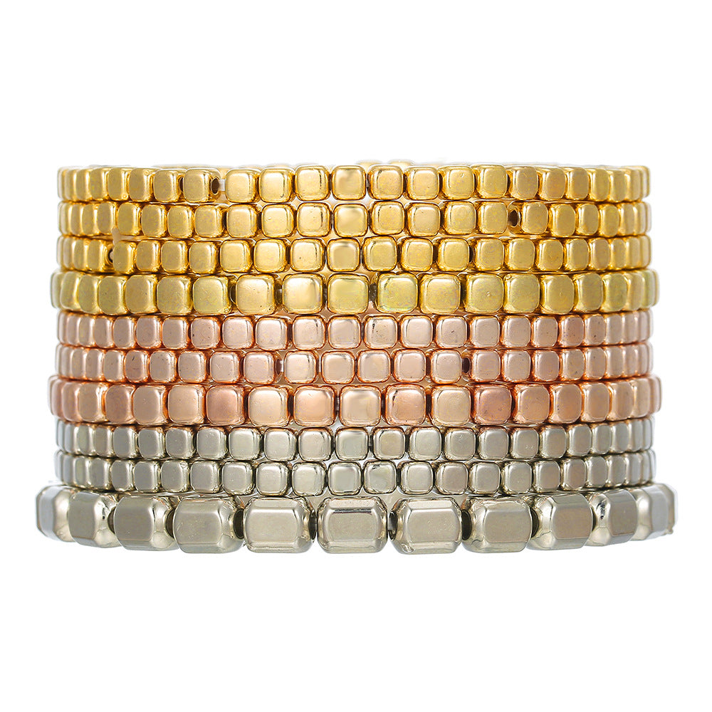 Bohemian Geometric Round Resin Beaded Stretch Bracelet Set for Women