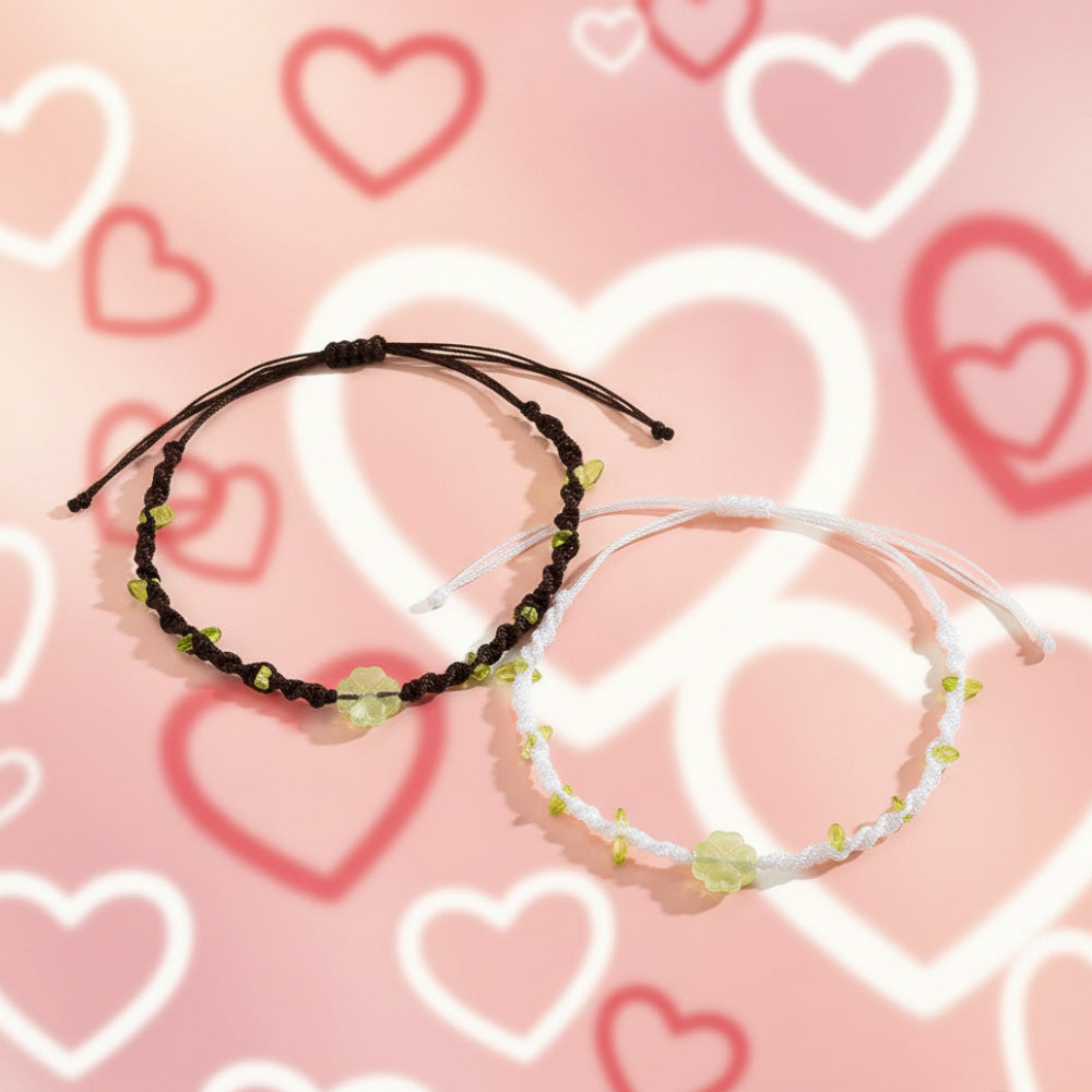 Sweet Handmade Four-Leaf Clover Leaf Bracelet for Couples