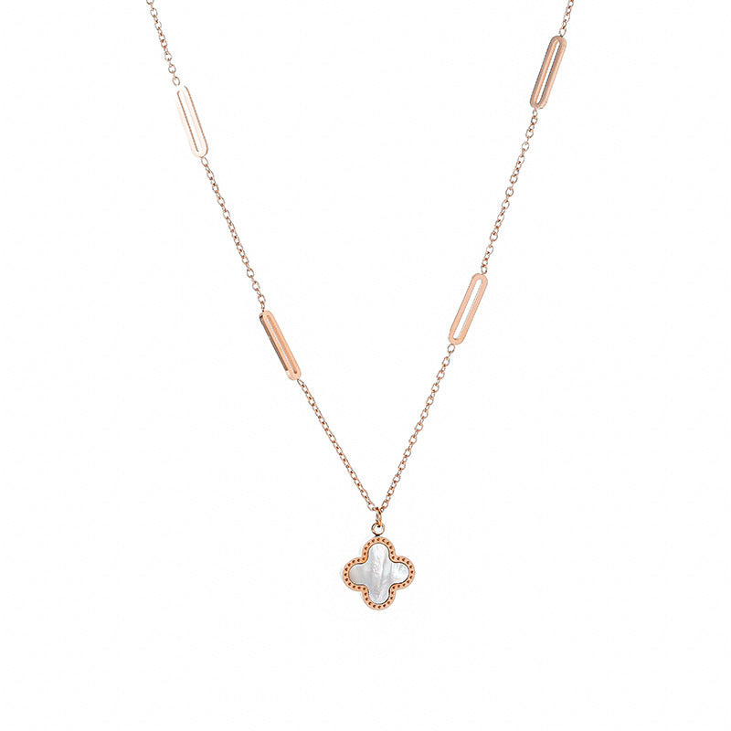 Minimalist Clover-Shaped Titanium Steel Necklace with Rose Gold Plating for Women