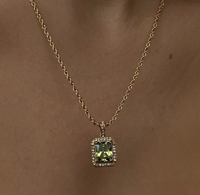 Minimalist Geometric Square Pendant Necklace in Titanium Steel with Rhinestone Pave Setting and Plated Finish for Women