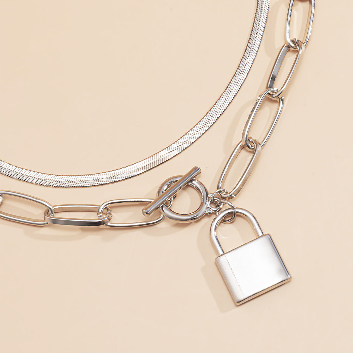 Minimalist Geometric Alloy Plated Snake Chain Necklace with OT Clasp for Women