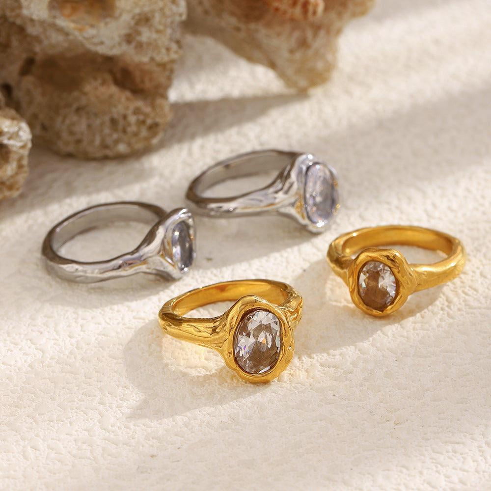 Anello Minimalista Geometrico da Donna in Acciaio Inossidabile con Placcatura in Oro 18K e Zirconia Cubica