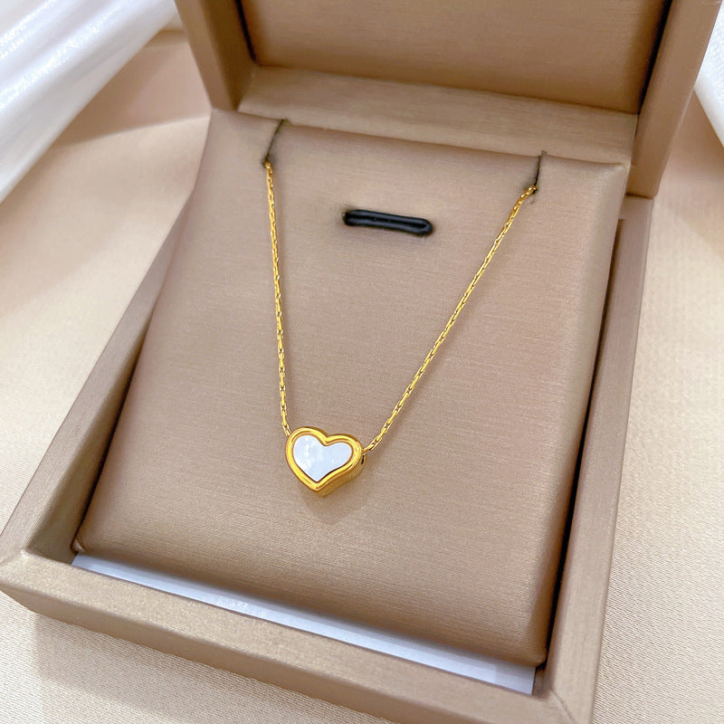 Minimalist Titanium Steel Fine Chain Heart Geometric Pendant Necklace for Unisex