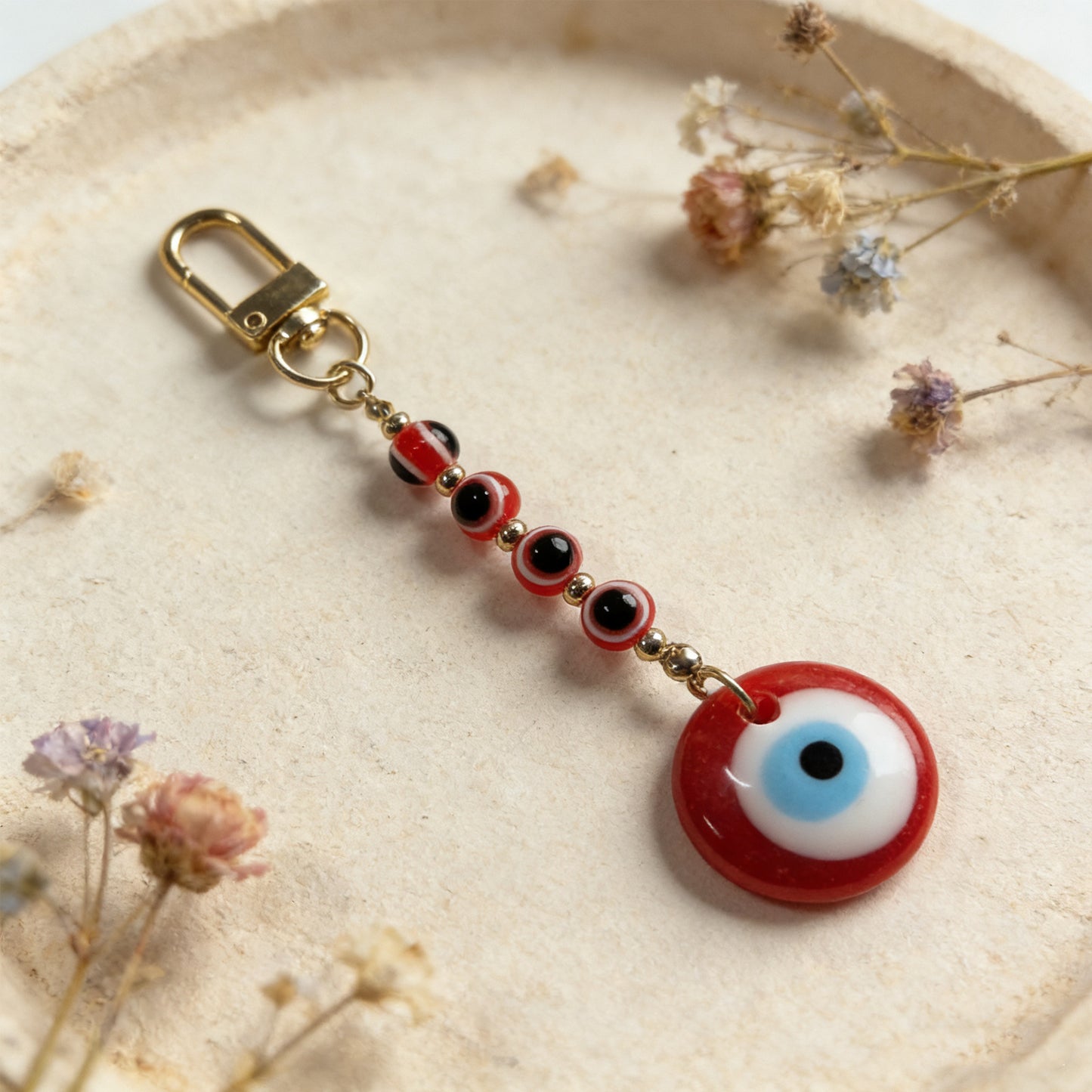 Ethnic Vintage Geometric Round Resin Evil Eye Pendant Keychain Charm