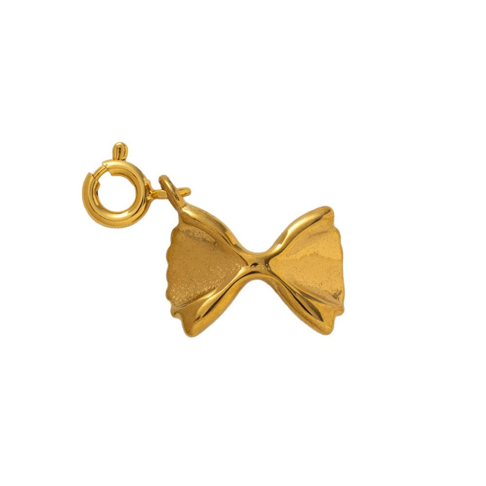Vintage 18K Gold Plated Stainless Steel Donut Fries Charm Bar PVD