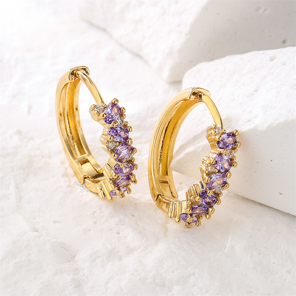 Geometric Hoop Earrings for Women with Copper Base Plated in 18K Gold and Micro-Paved Zirconia