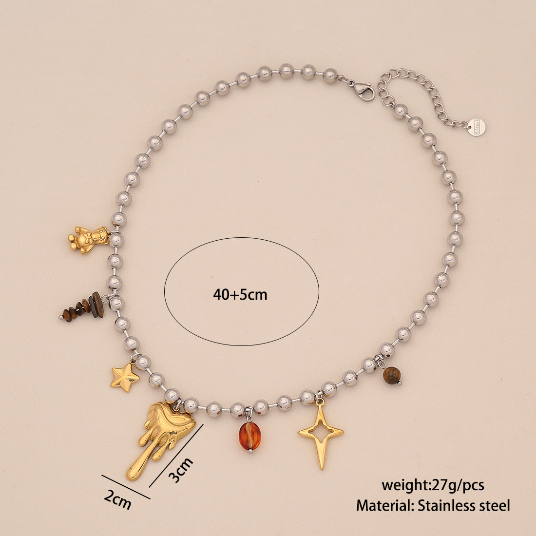 Dopamine-Inspired Heart and Cross Pendant Necklace in Gold-Plated Stainless Steel for Women