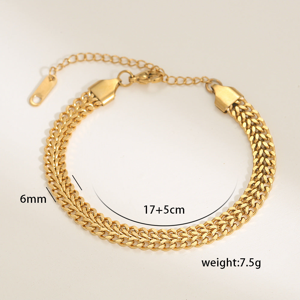 Pulsera Minimalista en V de Acero Inoxidable con Baño de Oro de Doble Fila para Hombres y Mujeres con Acentos Hip-Hop y Retro