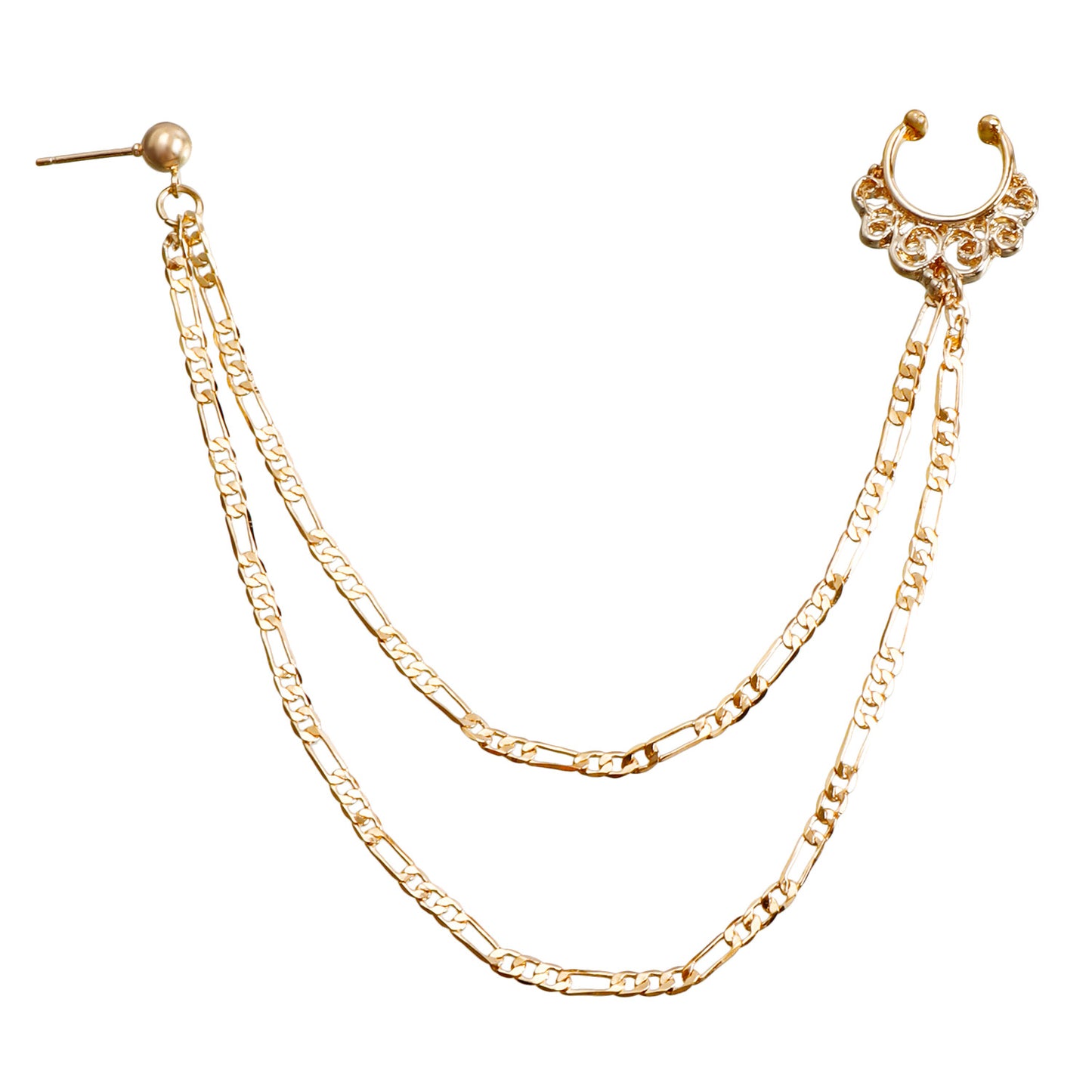Ethnic Sweet Streetwear Star Geometric Crystal Plated Alloy Nose Ring with Tassel for Unisex
