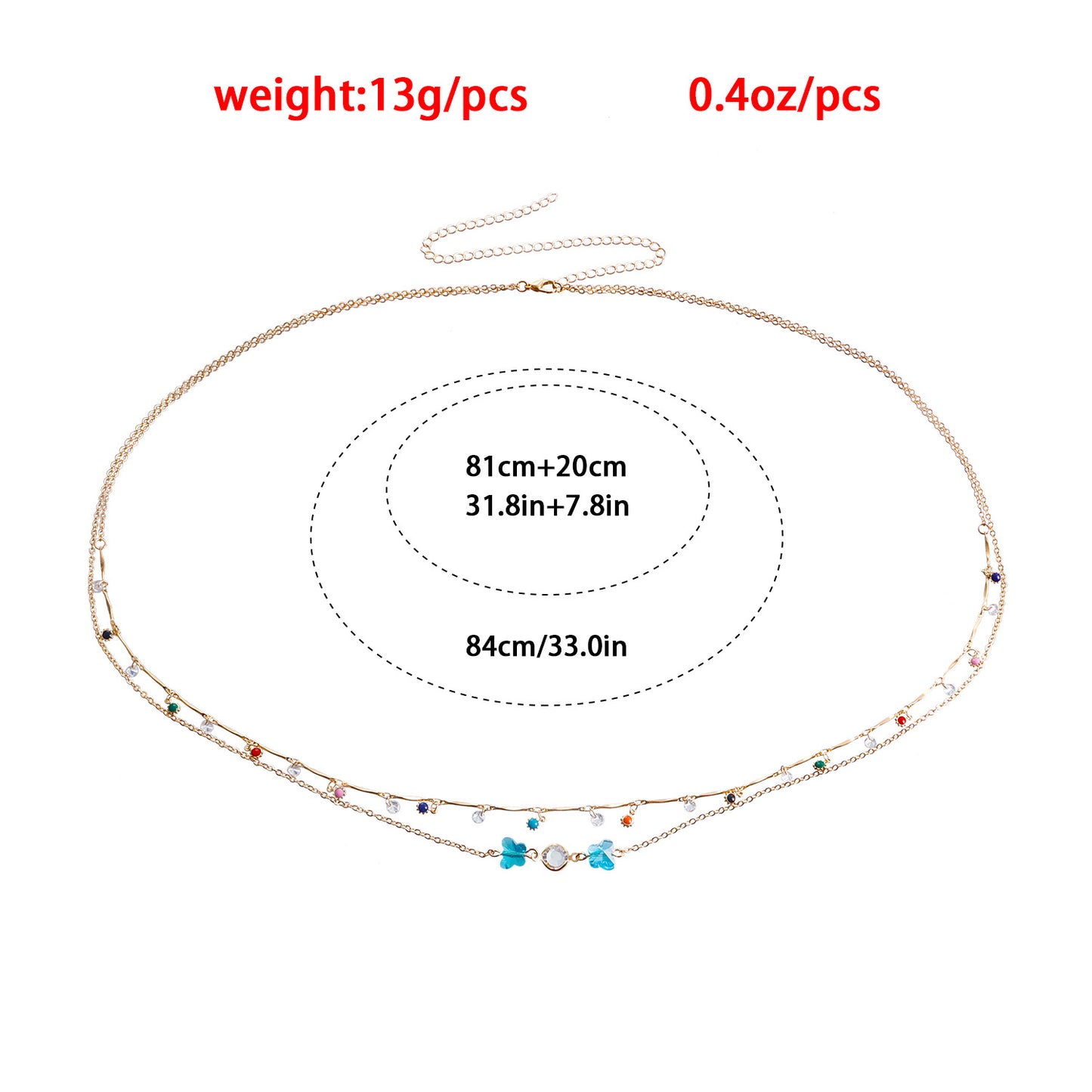 Hip-hop Casual Teardrop Drip Oil Metal Double Layer Adjustable Body Chain for Women