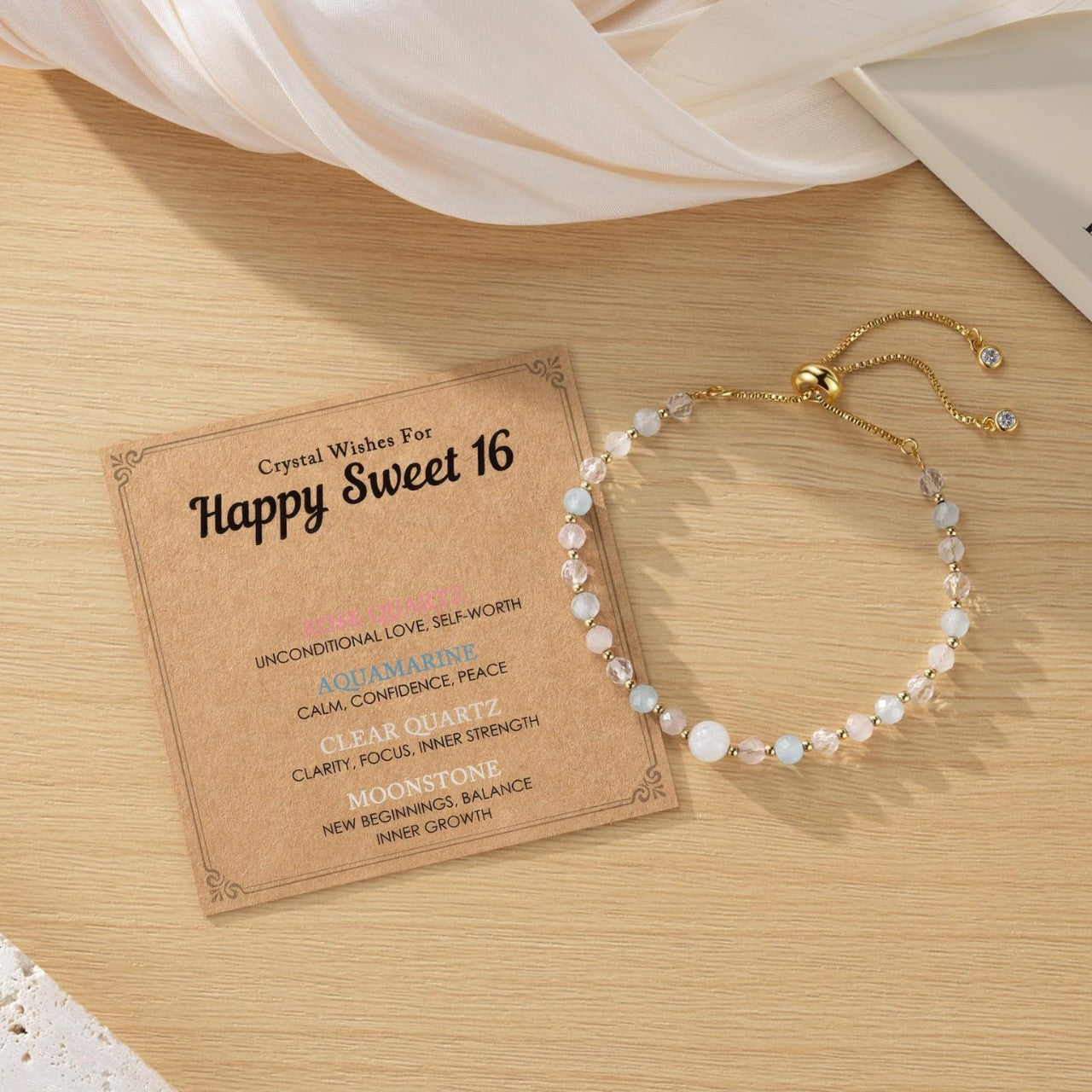 Minimalist Natural Stone Round Geometric Beaded Adjustable Bracelet for Women