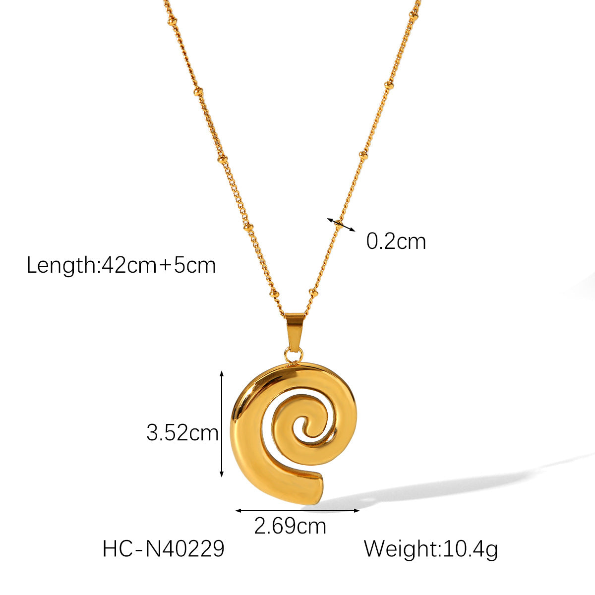 Collana con ciondolo a conchiglia in acciaio inossidabile placcato oro 18 carati minimalista con catena a perle rotonde geometriche da donna