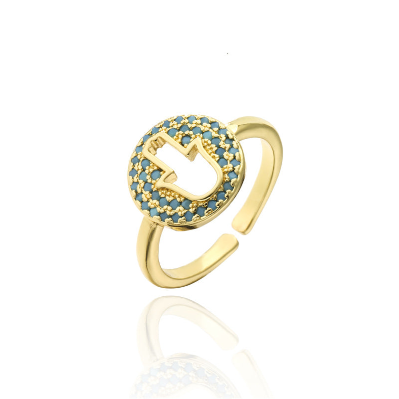 Minimalist Geometric Open Adjustable Brass Ring with Micro-Inlay for Women