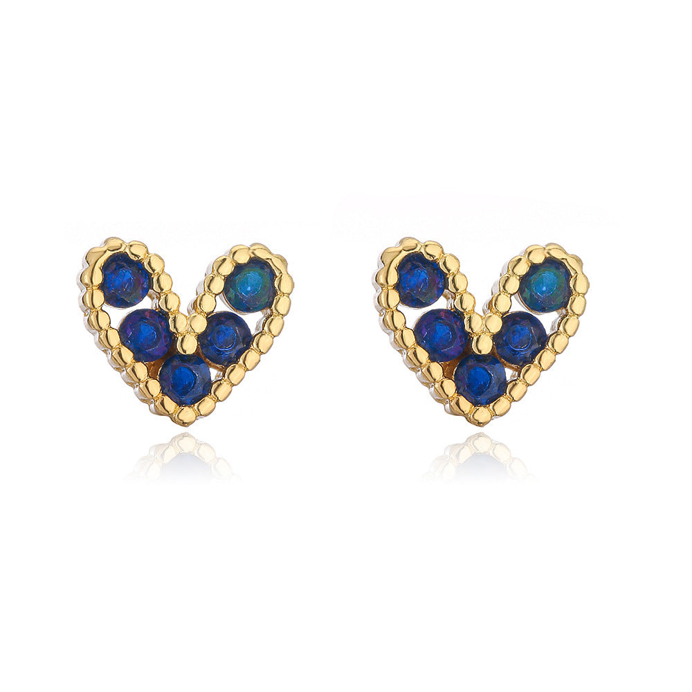 Minimalist 18K Gold Plated Brass Heart Stud Earrings with Cubic Zirconia for Women