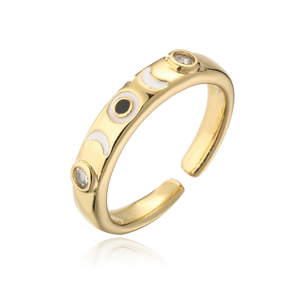 Minimalist Geometric Copper Ring for Women with 18K Gold Plating and Colored Zircon Inlay