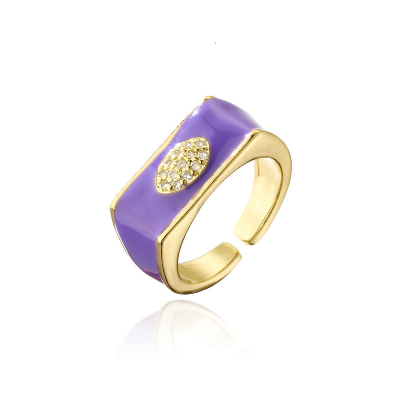 Geometric Drip Oil 18K Gold Plated Brass Micro-Inlaid Cubic Zirconia Open Ring for Women