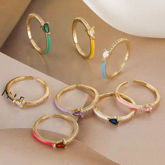 Minimalist Geometric Copper Ring with 18K Gold Plating and Enamel Finish for Women