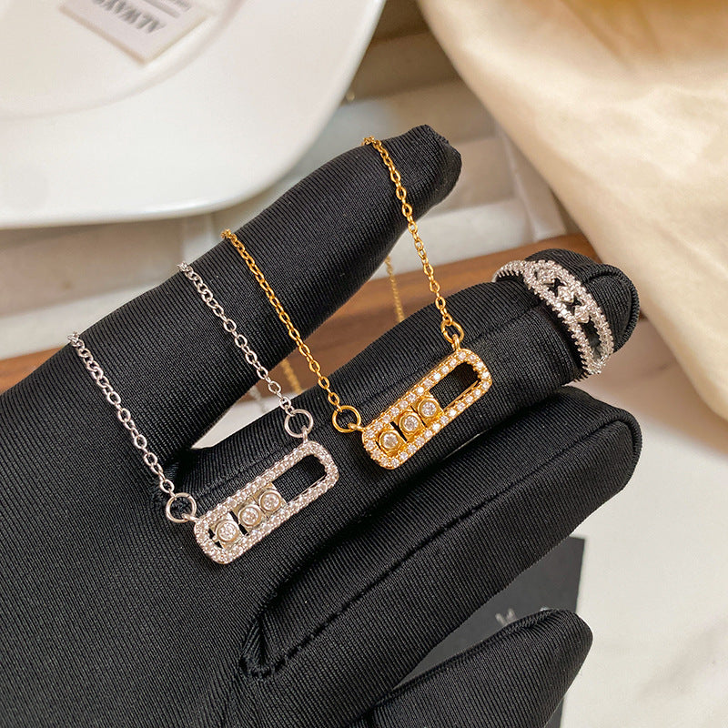 Minimalist Geometric Micro-set Cubic Zirconia Titanium Steel Paperclip Necklace