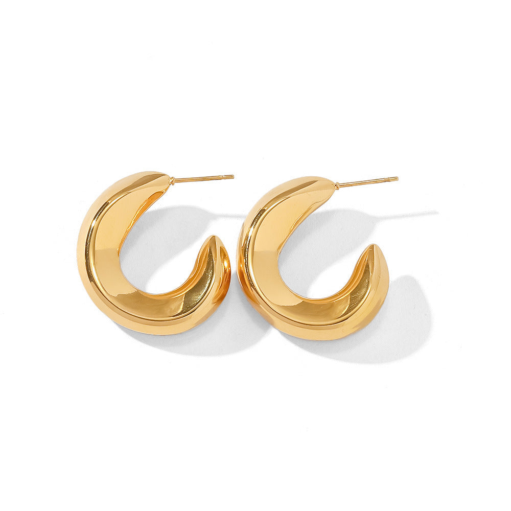 Pendientes minimalistas de titanio con forma de C geométrica para mujer, con chapado al vacío hipoalergénico