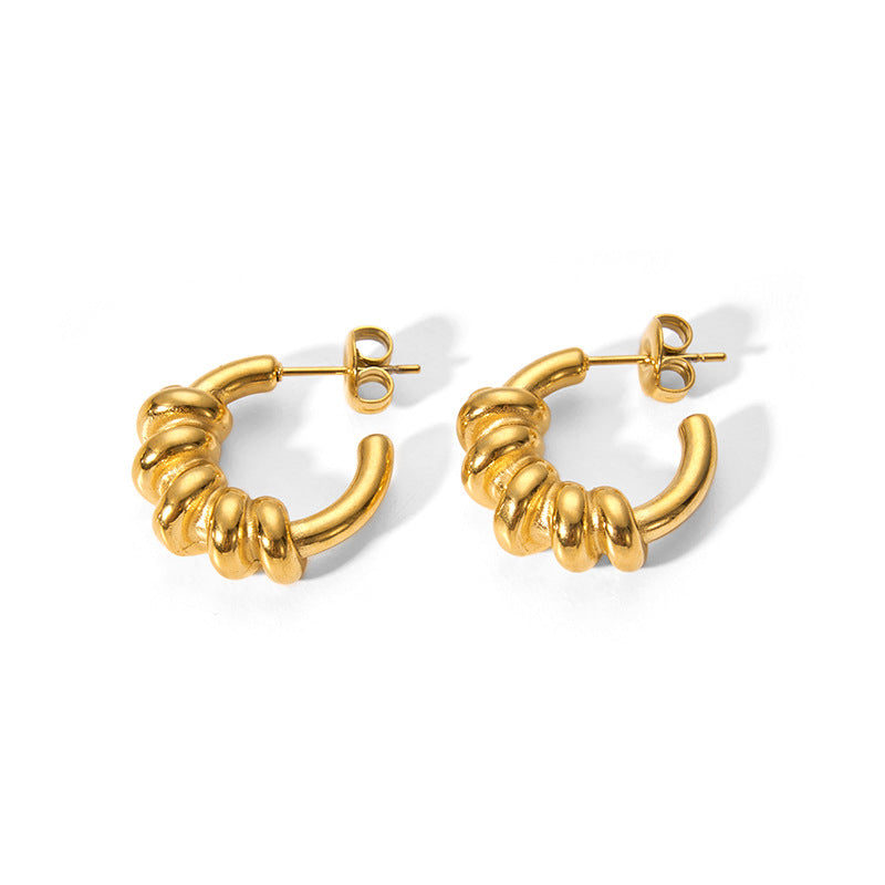Minimalist Geometric Stainless Steel C-Shaped Hoop Earrings with 18K Gold Vacuum Plating for Women