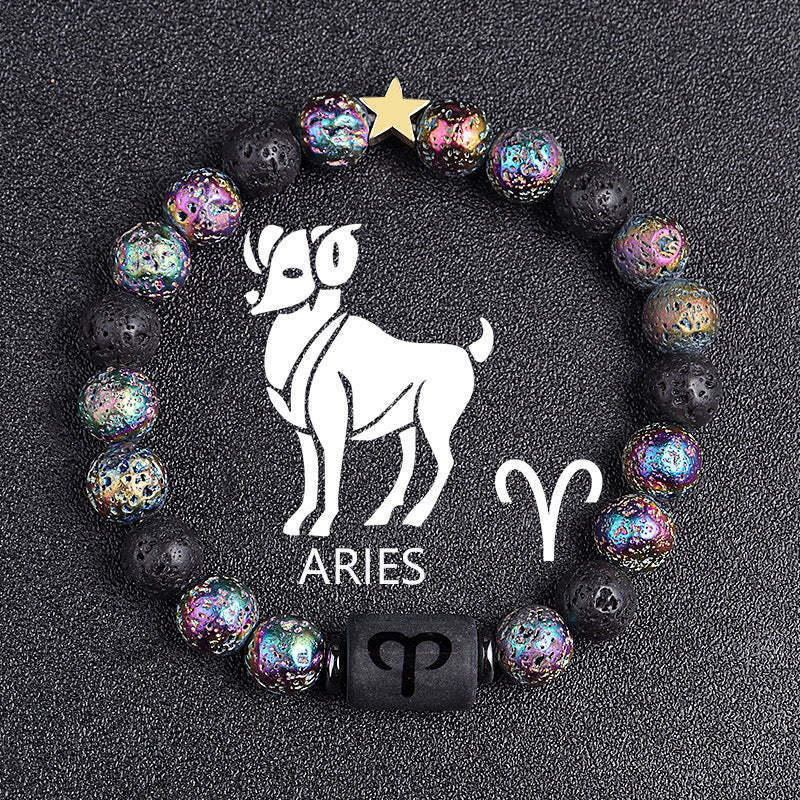Casual Plated Volcanic Stone Star Beaded Bracelet 8mm Unisex Zodiac Jewelry