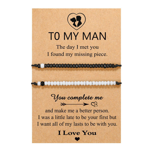 Minimalist Geometric Acrylic Beaded Bracelet Set with Morse Code I Love You Design for Couples