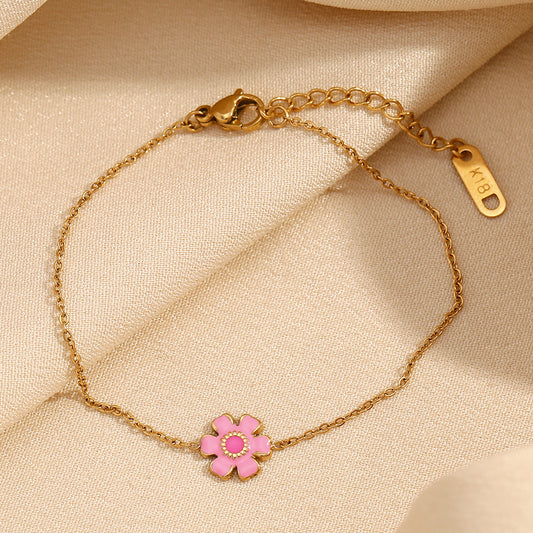 Bracciale da donna in acciaio inossidabile placcato oro 18K con smalto a forma di petalo di fiore alla moda