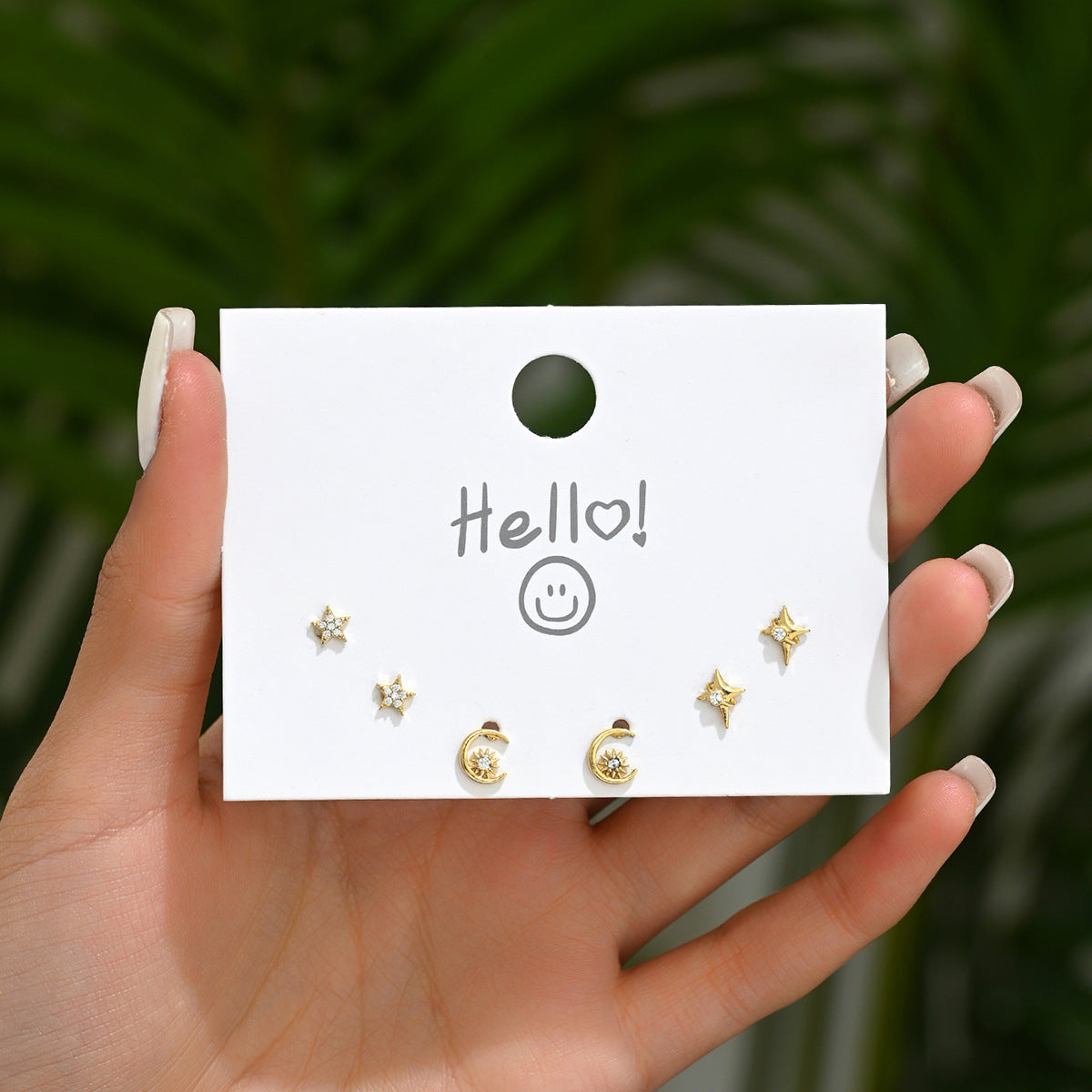 Aretes de cobre minimalistas con incrustaciones de circonita en forma de estrella para mujer con postes de acero inoxidable