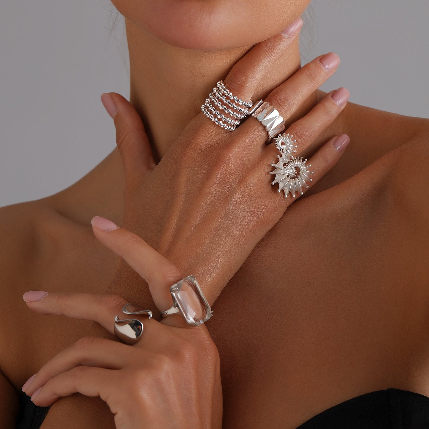 Minimalist Geometric Matte Metal Adjustable Ring with Plated Finish for Women